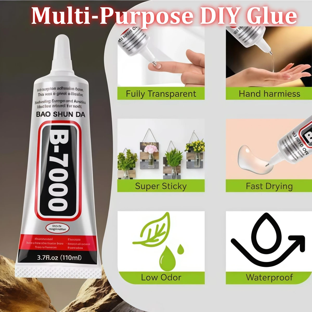 Cola Transparente B-7000, Adesivo Forte para Reparo de Estruturas e Telas de Celulares, Artesanato DIY, Colagem e Selagem de Joias e Strass