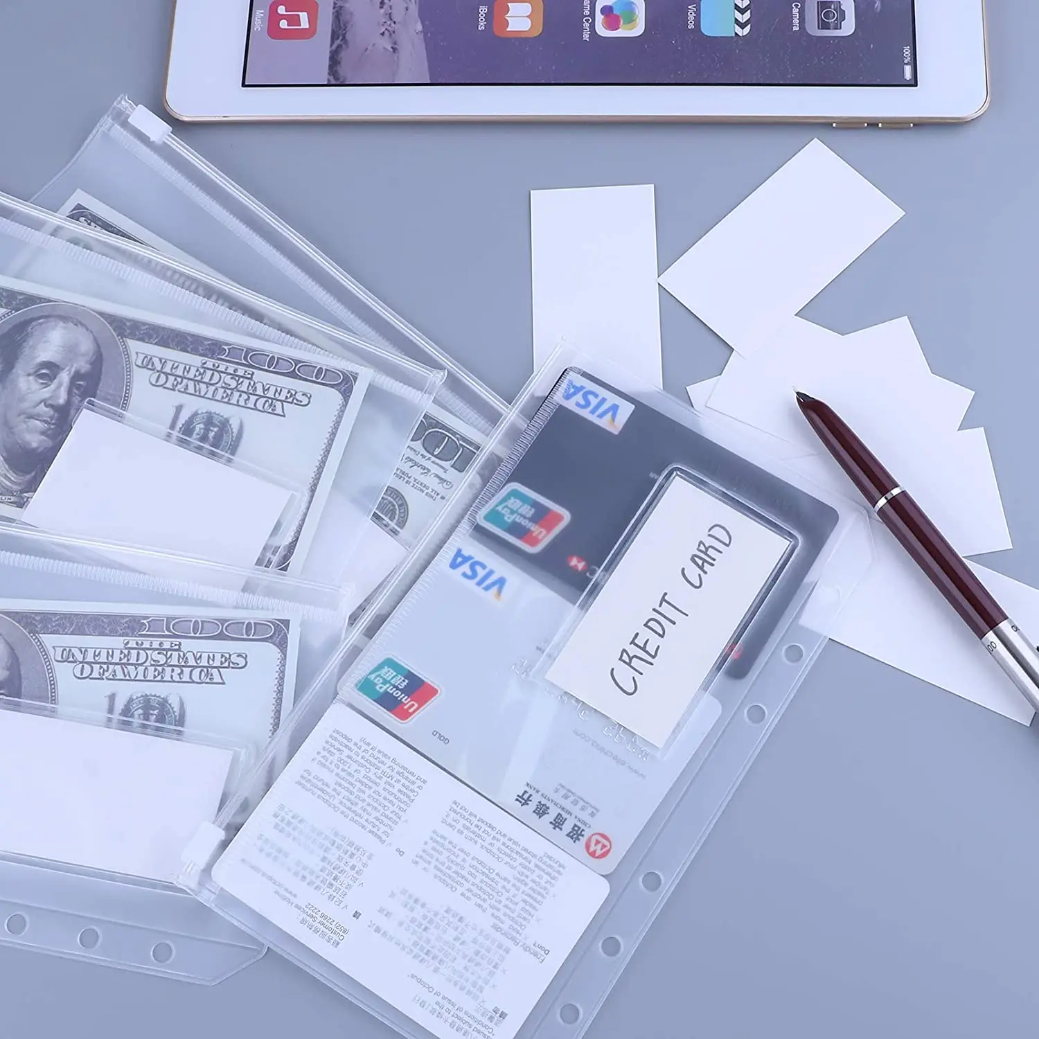 12PCS A6 PVC Binder Pockets with Label Pocket, Cash Budget Zipper Envelopes Binder Pouches Folders for A6 6-Ring Notebook Binder