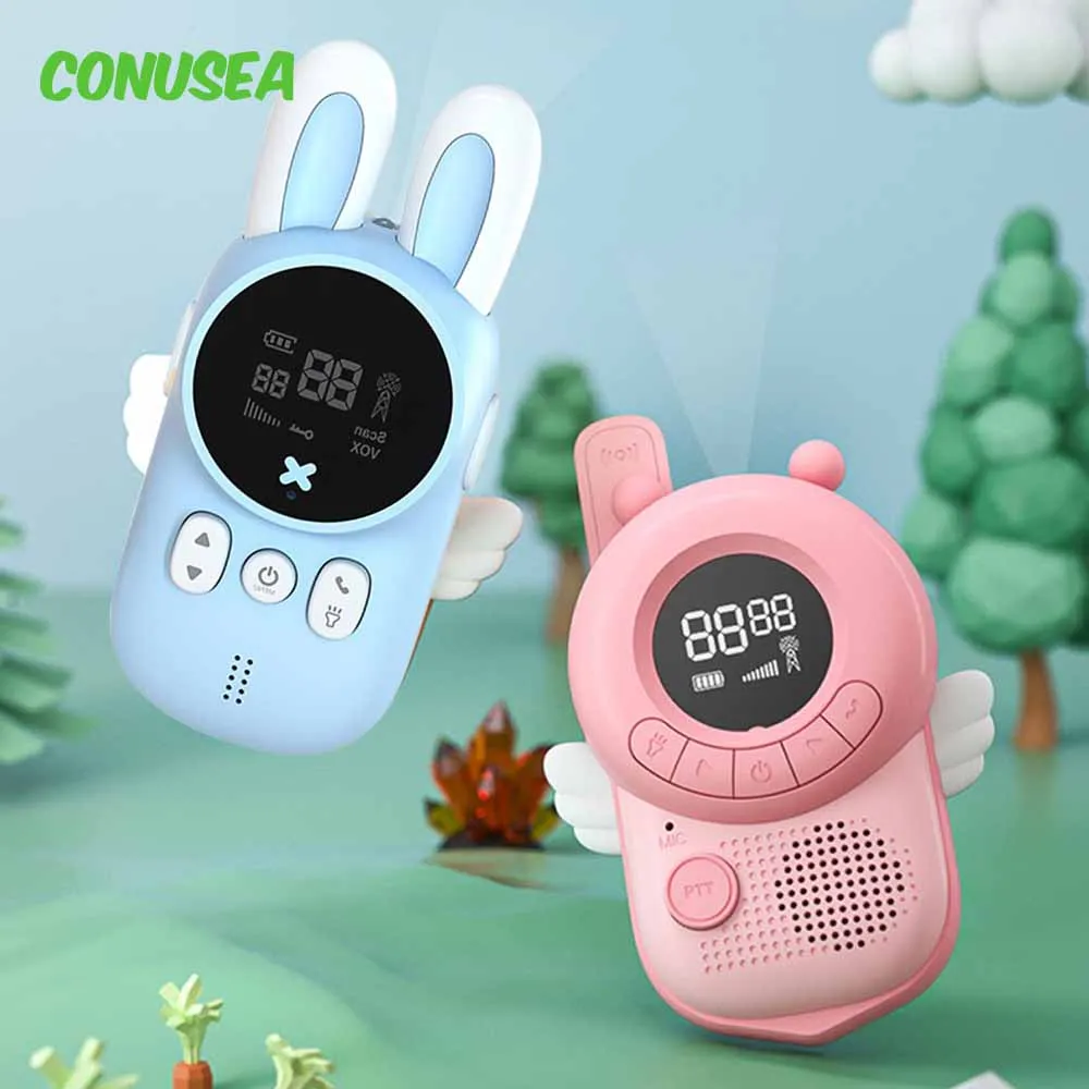 

2Pcs Cute Rabbit Kids Walkie Talkie 3Km Range Uhf Radio Lanyard Interphone Children's Mobile Phone Toys for Girls Boys Childrens