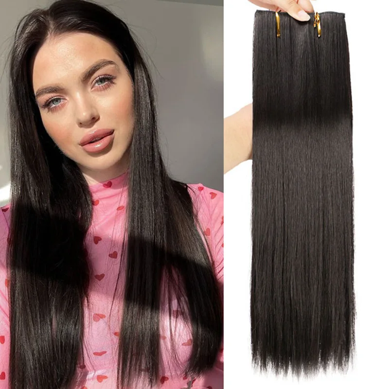 Wig, long straight hair, wig, women's hair four-piece set,  chemical fiber hair extension