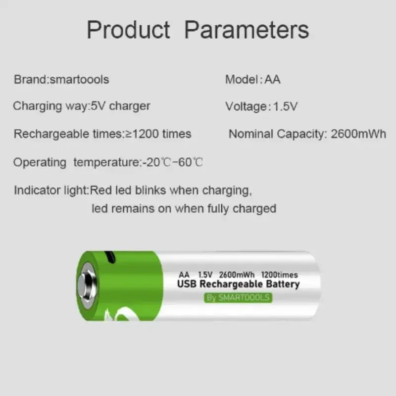 aa rechargeable battery 1.5V AA 2600 mWh USB rechargeable li-ion battery for remote control mouse and so on