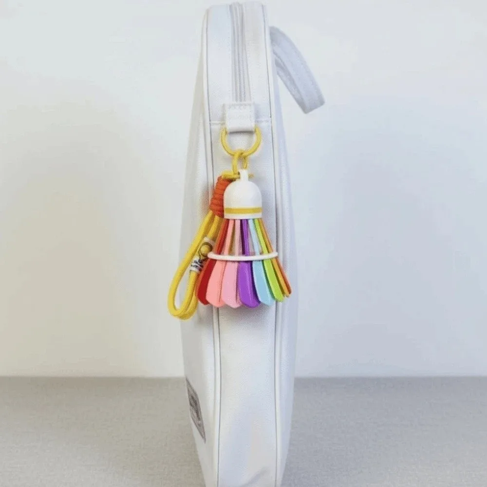 

Rainbow Color Badminton Key Chain Funny Handicrafts Badminton Bag Pendant Creative with Hanging Rope 3D Printing Key Ring