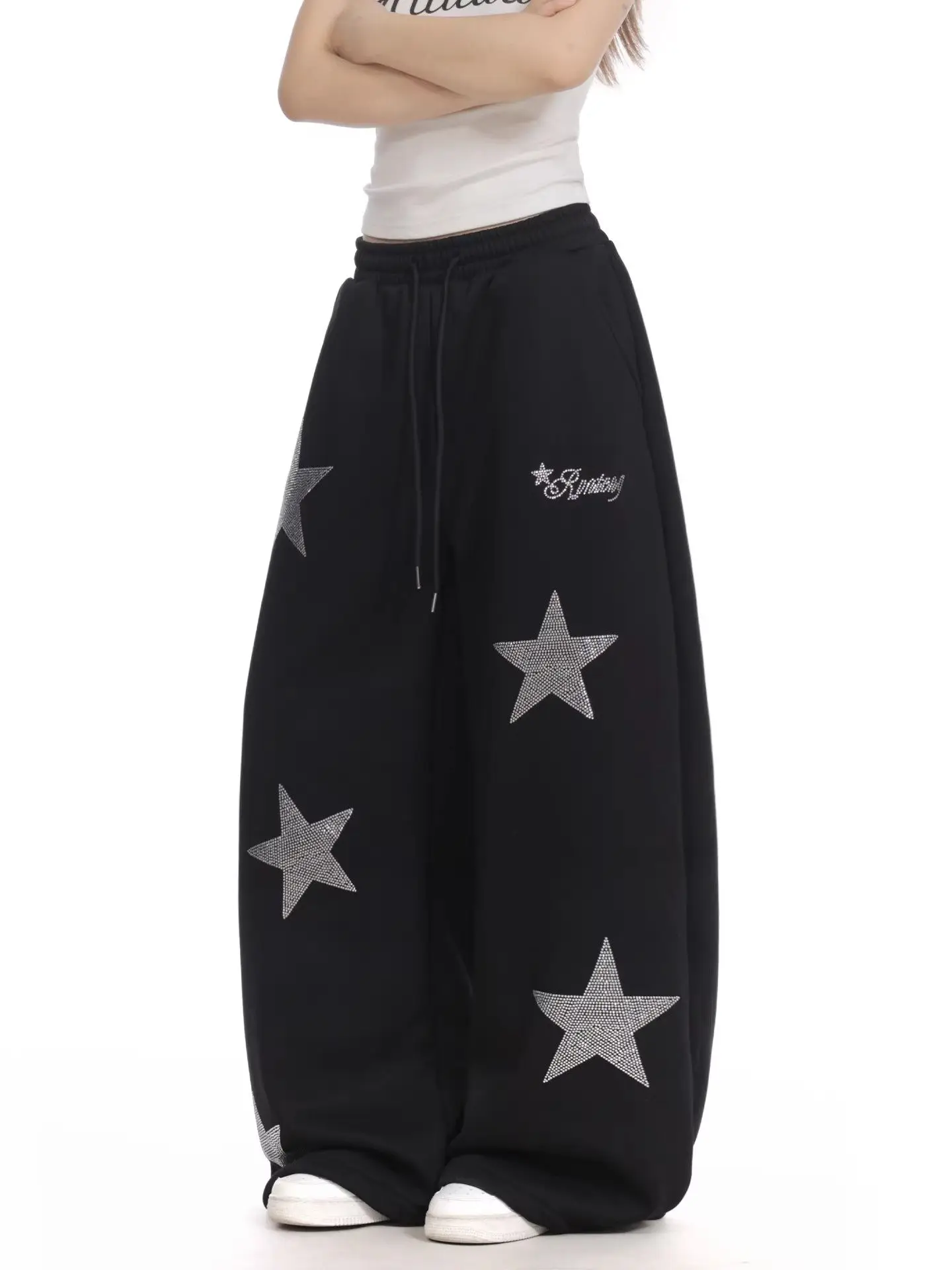 Women Black Gothic Baggy Y2k Star Jeans Vintage Grunge Emo Wide Jean Pants Harajuku Oversize Denim Trousers Alternative Clothes view 3