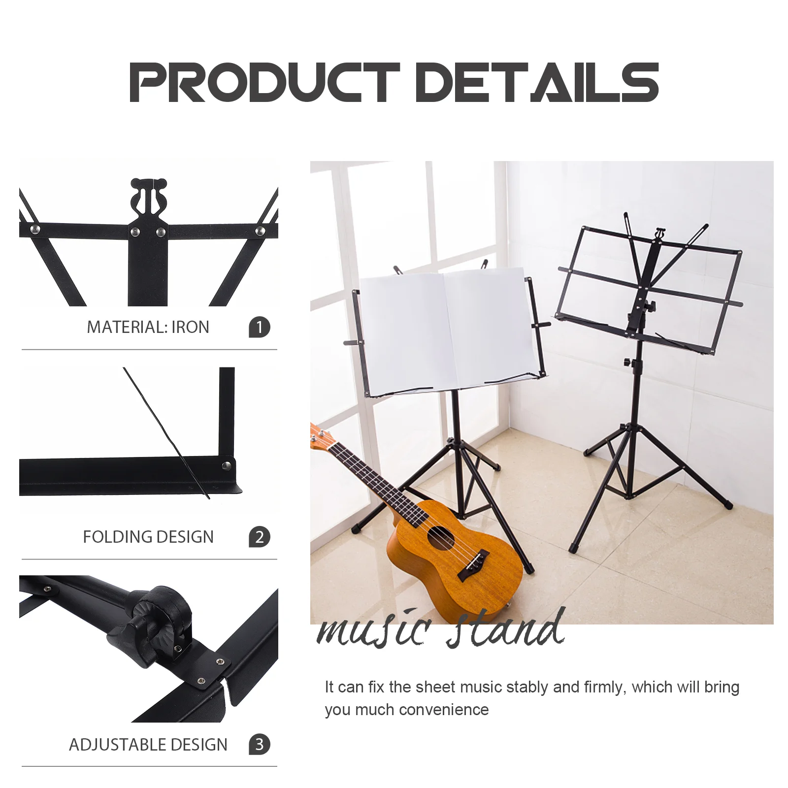 Music Stand Musical Instruments Accessories Desk Puree for Notes Key Board Small Fold