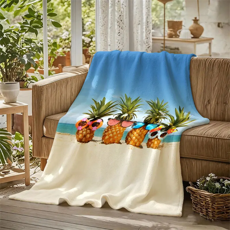 Beach Pineapple Vibes Flannel Blanket Warm Soft Halloween Christmas Decorative Couch Warm Cozy All-Season Gift