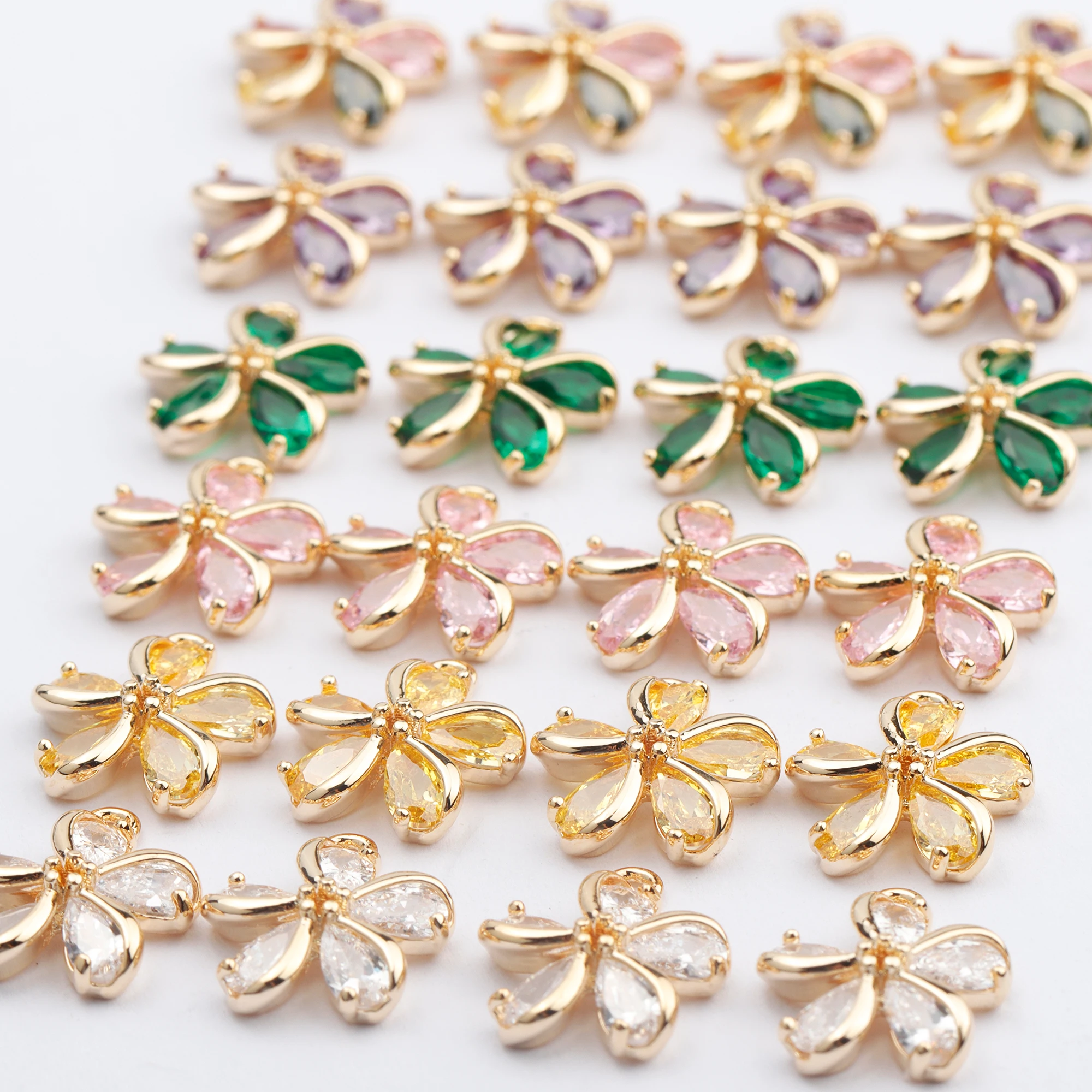 

(M763) 10pcs 14x12MM High Quality Gold Color Copper and Zircon Flower Shape Charms Pendants Diy Jewelry Findings Accessories