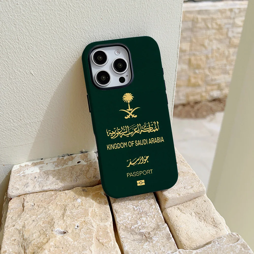 المملكة العربية السعودية جواز السفر جراب هاتف آيفون 17 16 15 14 13 12 11 X XS XR XSMAX 8 Air Pro Max Plus الفاخرة طبقة مزدوجة الغطاء الخلفي #2