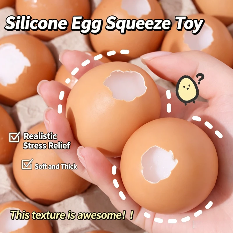 Realistisches Silikon-Ei-Quetschspielzeug, rissiges Ei, Fidget Squishy Spielzeug, weiches, dickes sensorisches Stressabbau-Anti-Angst-Fidget-Ball-Spielzeug – Detail 2