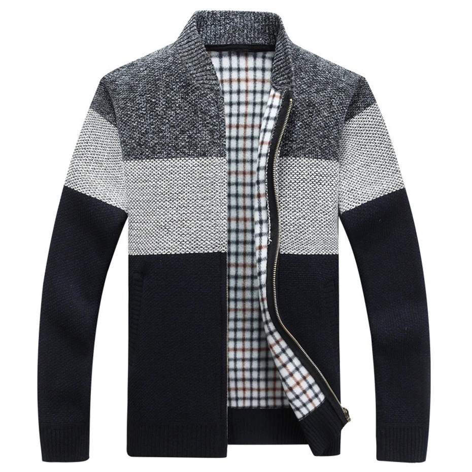 Knitted Jacket Men Fashion Patchwork Jacket Coat Autumn Winter Knitted Coat Male Warm Outerwear Color Block