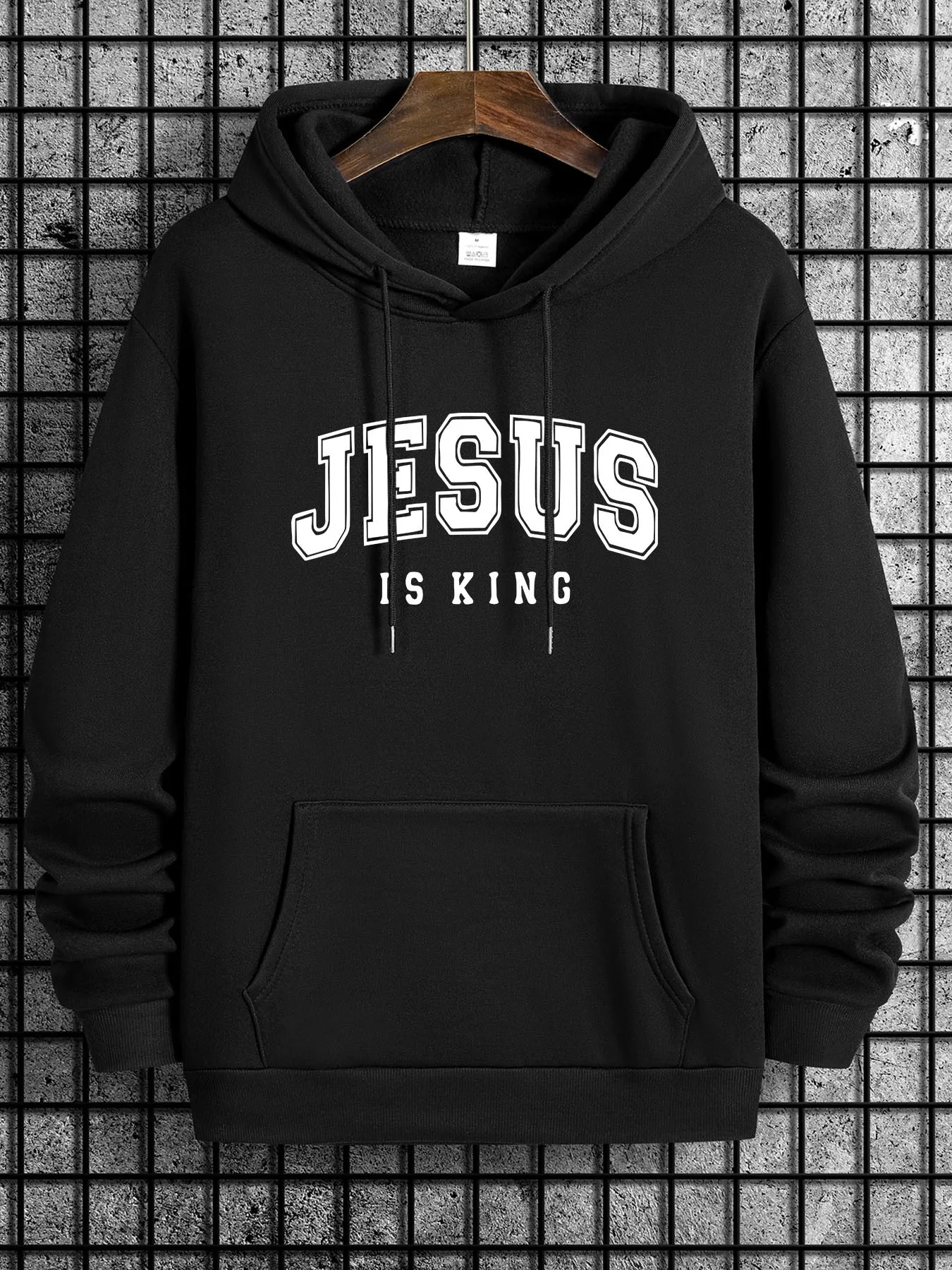سويت شيرت بغطاء للرأس بطبعة جرافيك من Jesus is King - بلوفر كاجوال باللون الأزرق الداكن مع جيب أمامي، الجميع #1