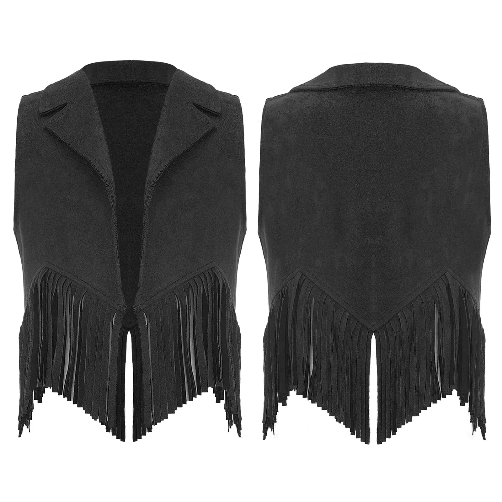 Children's Suede Western Cowgirl Costume Girls Performance Tassels Fringe Vest Waistcoat Dancewear Party Role Play Cowboy Vests