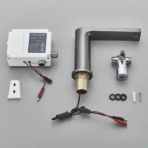 Lyxig grå smart sensor badrumsblandare automatisk avkänning kran däckmonterad kallvattenblandare tvättkar carne 11 best sales smart kran - №8