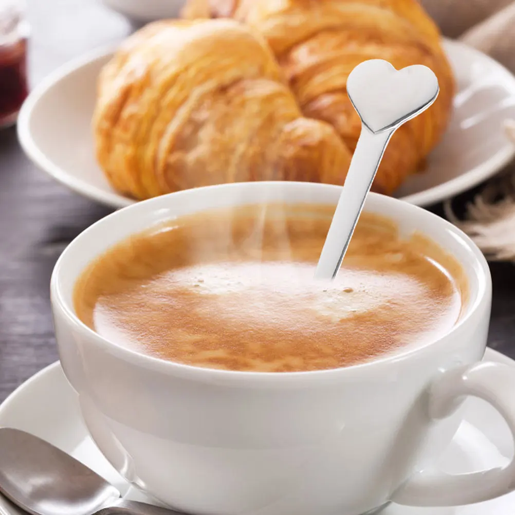

10pcs Stainless Steel Heart Design Premium Mixing Spoons For Coffee Tea Juice Round Head Kitchen Utensils Comfortable