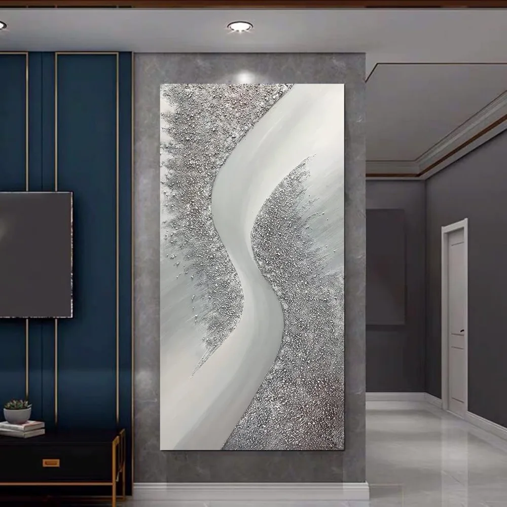 لوحة زيتية تجريدية مقاس 24 × 48 بوصة على الخشب، عمل فني ثلاثي الأبعاد مؤطر لتزيين الجدران