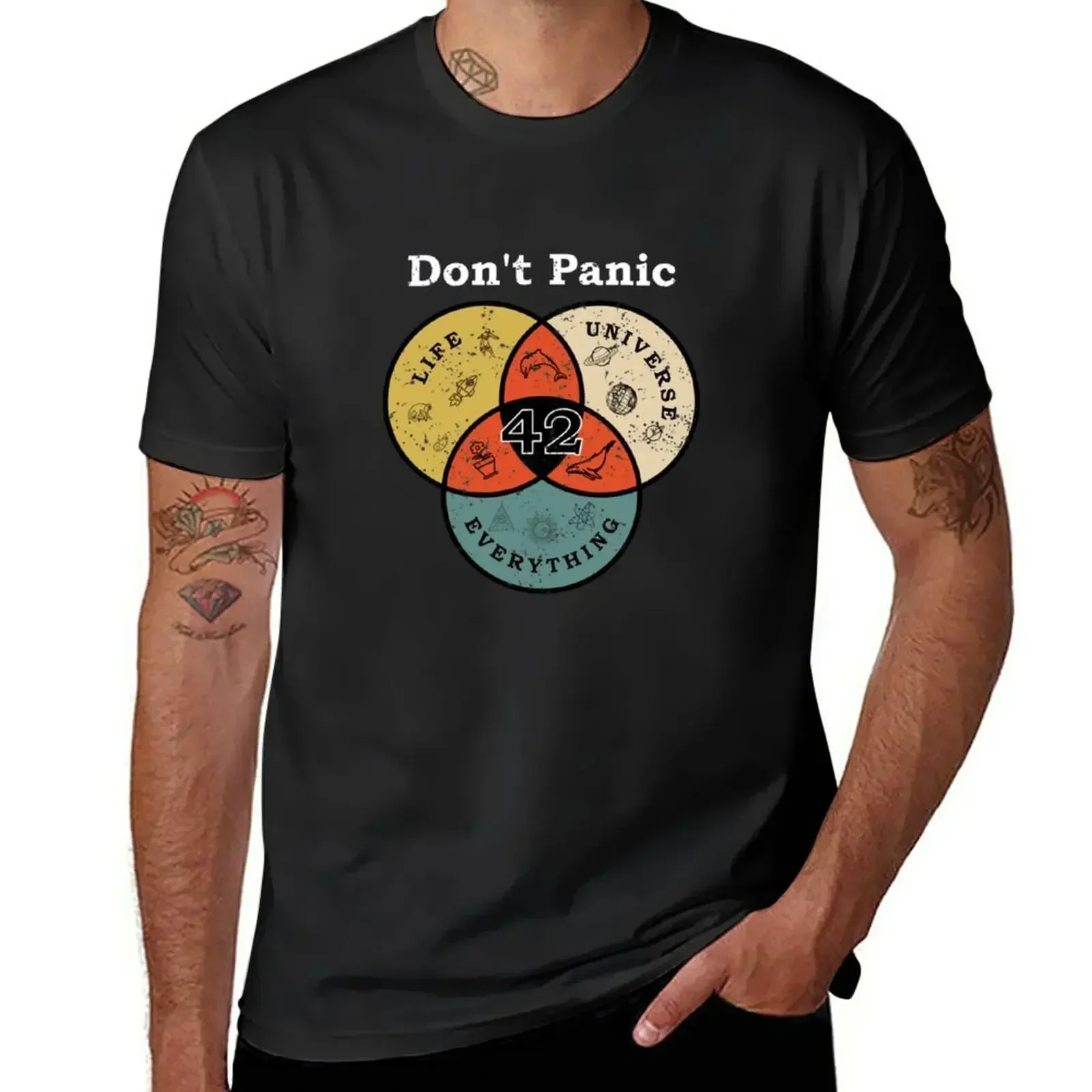 42 Don&x27;t Panic Life Universe Everything Hitchhiker Guide Galaxy T-Shirt animal prinfor boys Men's t-shirts