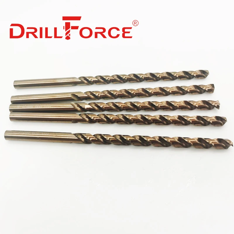 Drillforce Tools 1 Stück 2–14 mm HSSCO 5 % M35 Kobalt 160–400 mm lange Spiralbohrer für Edelstahl, legierter Stahl und Gusseisen