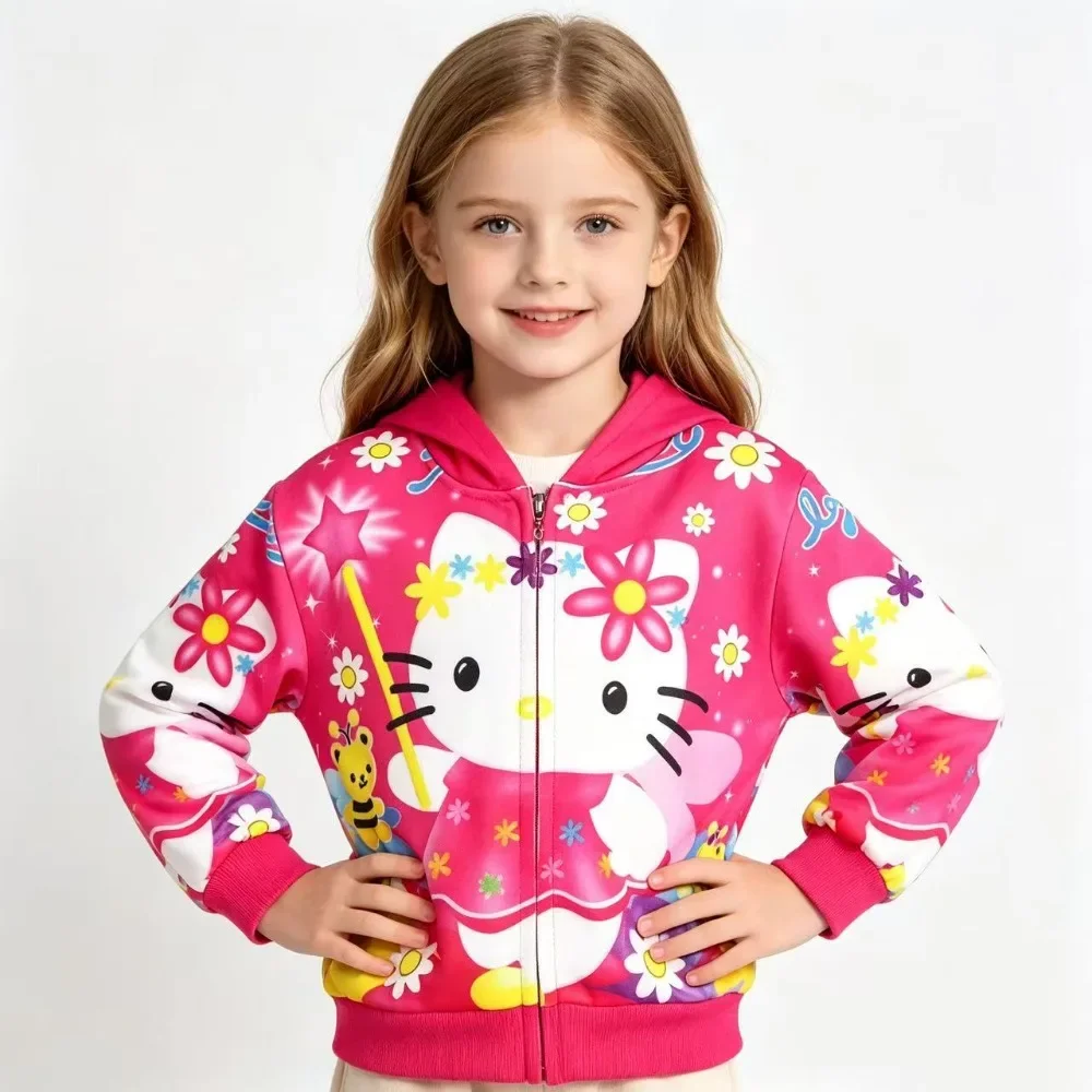 Girls Zip Up Jacket Cartoon Print Hooded Coat Kids Long Sleeve Casual Outerwear Autumn Children Purple Hoodie Girls Sweatshirts