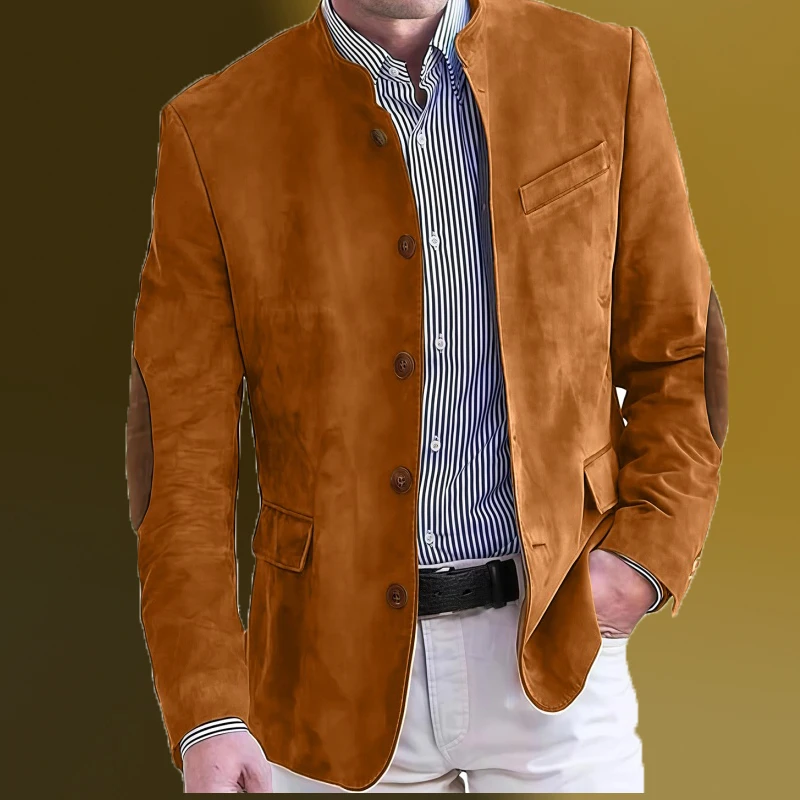 Chaquetas de hombre de gamuza de imitación, traje térmico informal, abrigo, chaqueta ajustada marrón, traje de negocios Formal para hombre, Blazer