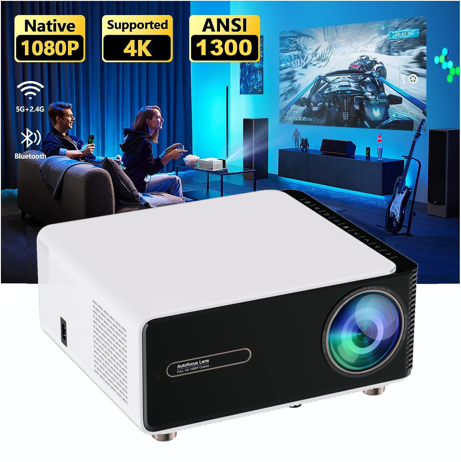 

WZATCO A1 Brightest 5G WiFi Smart Full HD 1080P 4K Projector Auto Focus Fully Sealed Engine for Home Theater LEDProyector Beamer