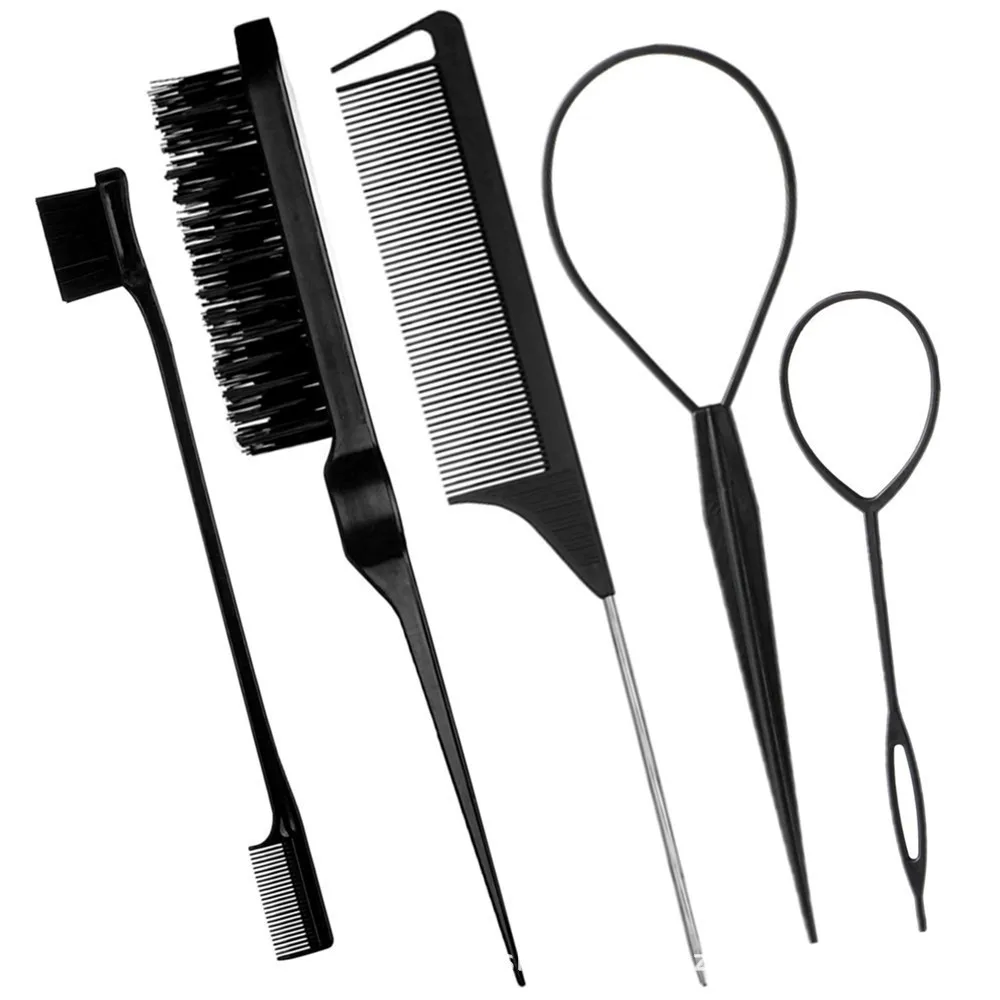 5pcs Hairdressing Tools Pointed Tail Comb Dual Head Eyebrow Brush Triple Row Comb Coiler Hair Salon Styling Comb  Accessory Gift