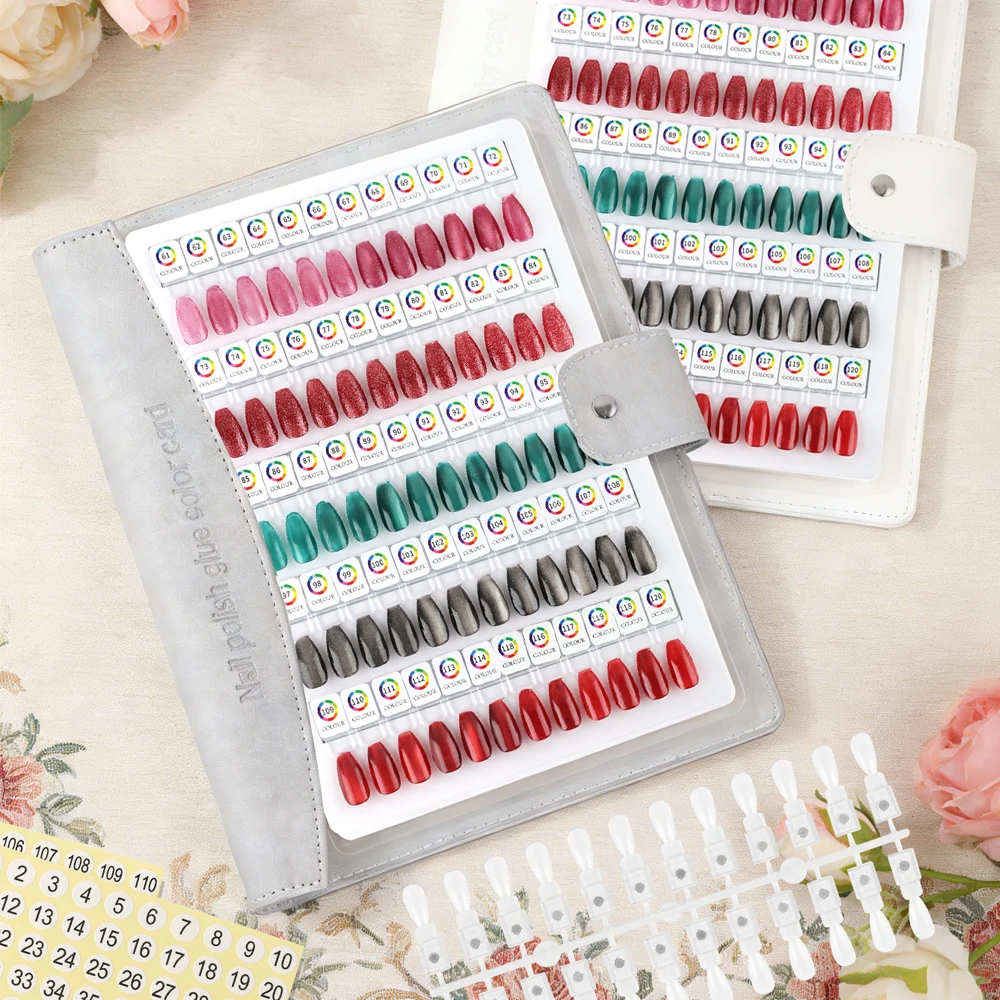 60/120 Colors Premium Magnetic Nail Swatch Book Crescent-Shaped Leather Cover Reusable Magnetic Nail Tips Removable Nail Tools image 6