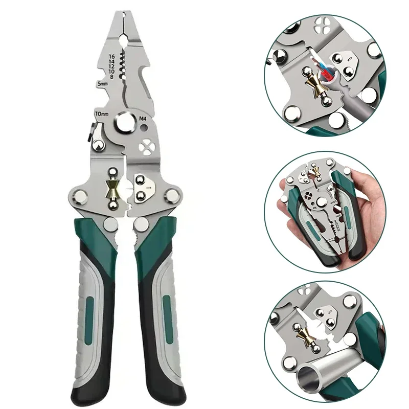 

18 in 1 folding wire stripper pulley design multifunctional electrical wire splitter wire winder repair pliers hardware tools