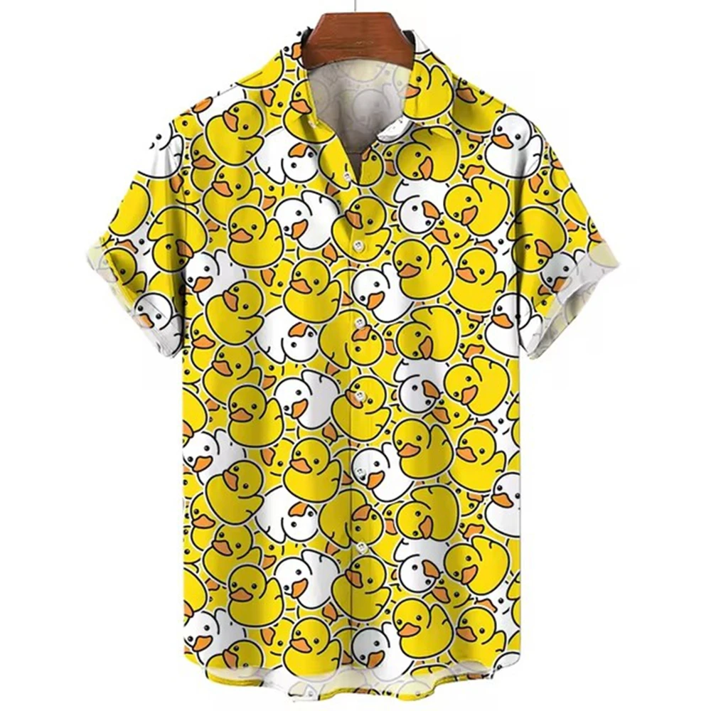 Fashionable Men's Short Sleeved Shirt Duck 3D Printing Hawaiian Men's Short Sleeved Shirt Summer Beach Casual Shirt Fun Clothing