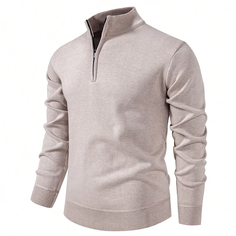 US-Größe Herren 1/4-Reißverschluss Pullover Stehkragen Freizeitpullover Leicht Weich Bequem Strickware Schwarz Grün Beige – Detail 6