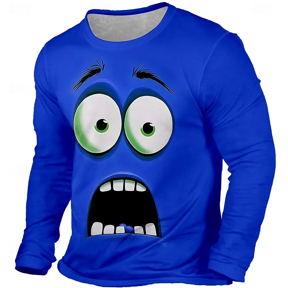 Funny expression Men's Long Sleeve T shirt 3D Printed Crew Neck Shirt Fashion Autumn Street Daily Leisure Mens y2k Clothing tops
