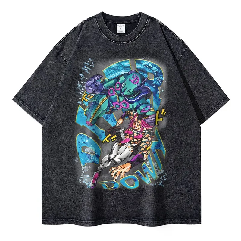 2025 Anime JoJos Bizarre Adventure T Shirt DIO Washed Manga JOJO Stone Ocean Men Women T-shirts Oversized Kujou Jolyne Tops Tees