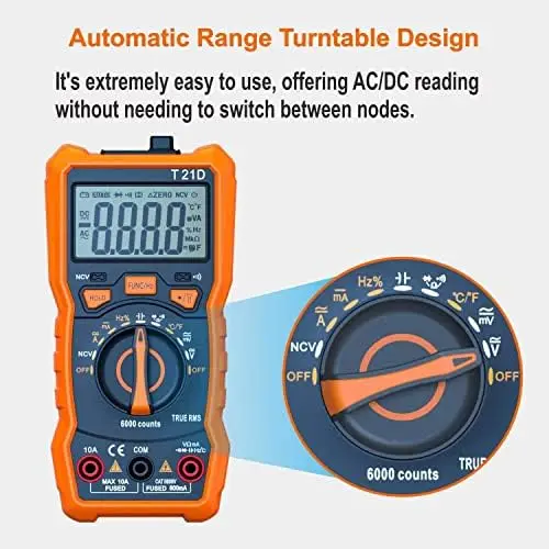 TRMS 6000 Count Auto-Ranging Digital Multimeter with NCV, Capacitance, Temp & Diode Test