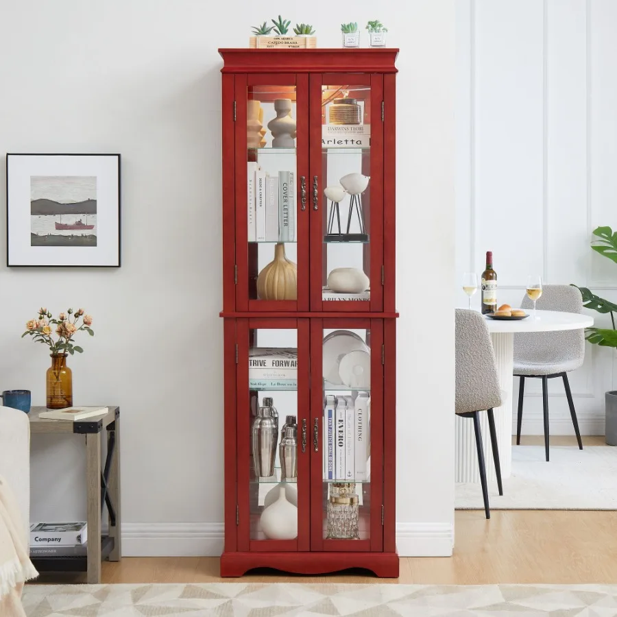 

Lighted Glass Curio Display Cabinet Display Cabinet Glass Storage Cabinet Glass Wine cabinet Wood Frame Toy Display for Living