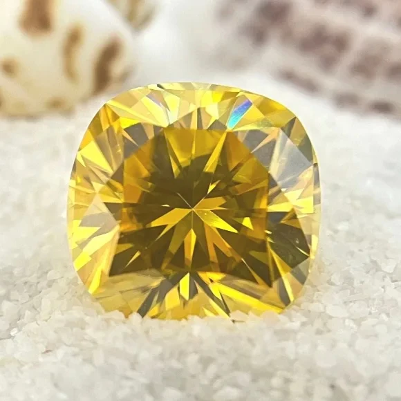 Moissanite Stone Golden Yellow Color Cushion Cut Lab Grow Diamond Charms DIY Ring Necklace Earrings Making with GRA Certificate