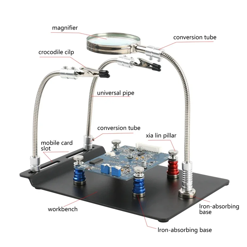 Magnetic Universal Phone PCB IC Chip Motherboard Jig Board Holder Fixture Clamp with 3X Magnifier Magnifying Glass Repair Tool