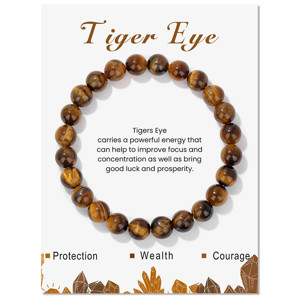 Natural Tiger Eye Stone Bracelet With Card Faceted Gravel Round Bead Bracelets For Men Handmade Bangles Brave Energy Jewelry