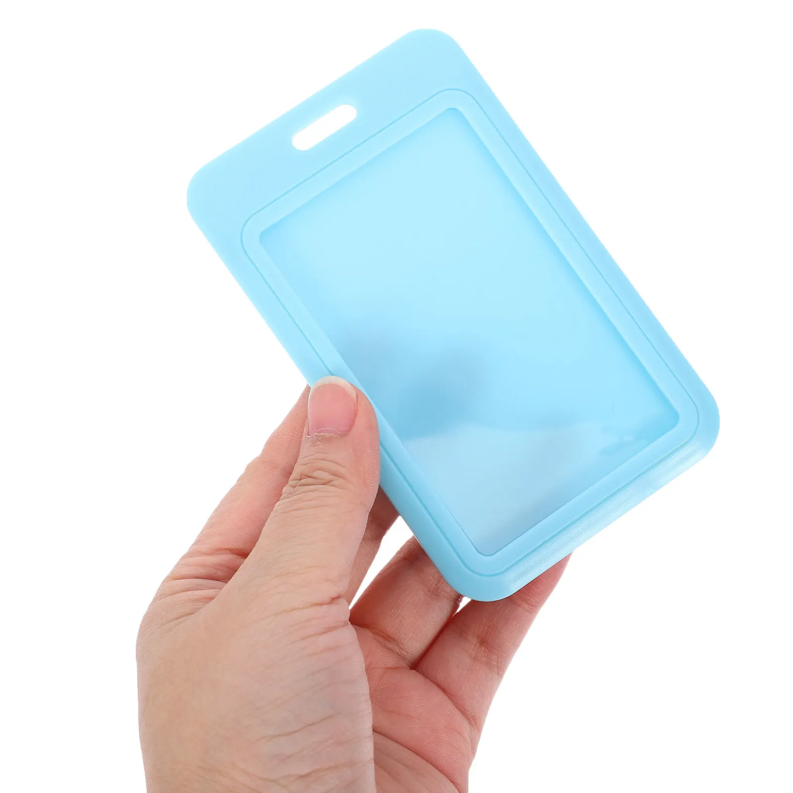 10Pcs Sliding Card Holder Visible Badge Sleeve Plastic Id Card Protector Cover Hanging Keychain Case for Office Bus Staff