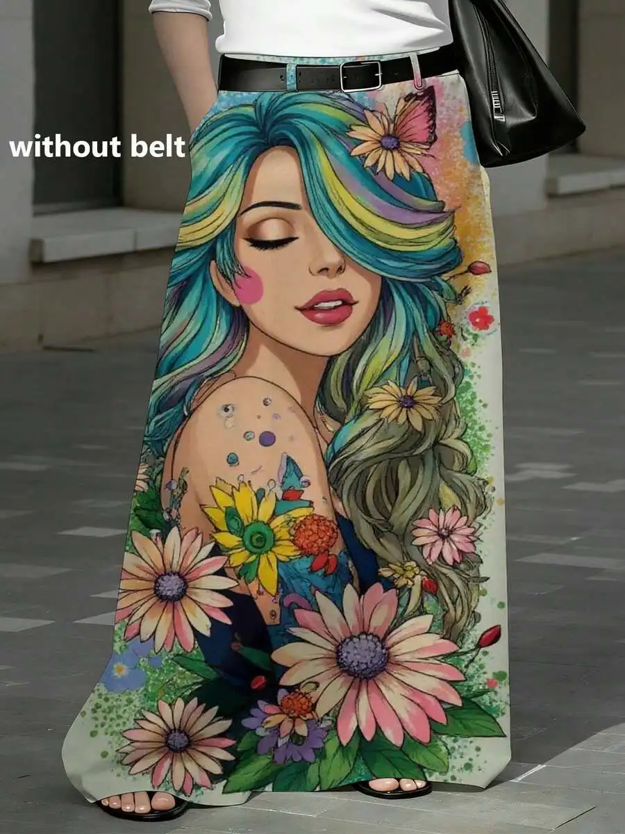 

Plus Size Women Straight Skirt With Pockets Graphic Print Festival Casual Comfortable Maxi Skirt