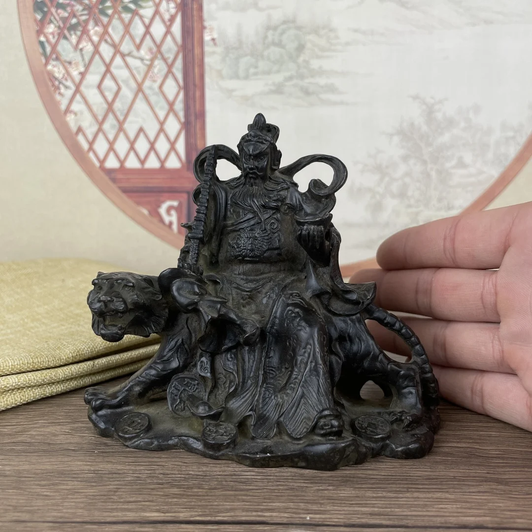 

The metal statue of Zhao Gongming, the God of Wealth, measures approximately 12cm in length, 6cm in width, 11cm in height, and w