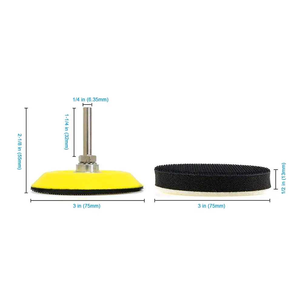 3Inch Hook and Loop Sanding Pad Backing Plate 1/4 Inch Shank with Sponge Interface Pad for Sanding Disc Drill Dremel Rotary Tool