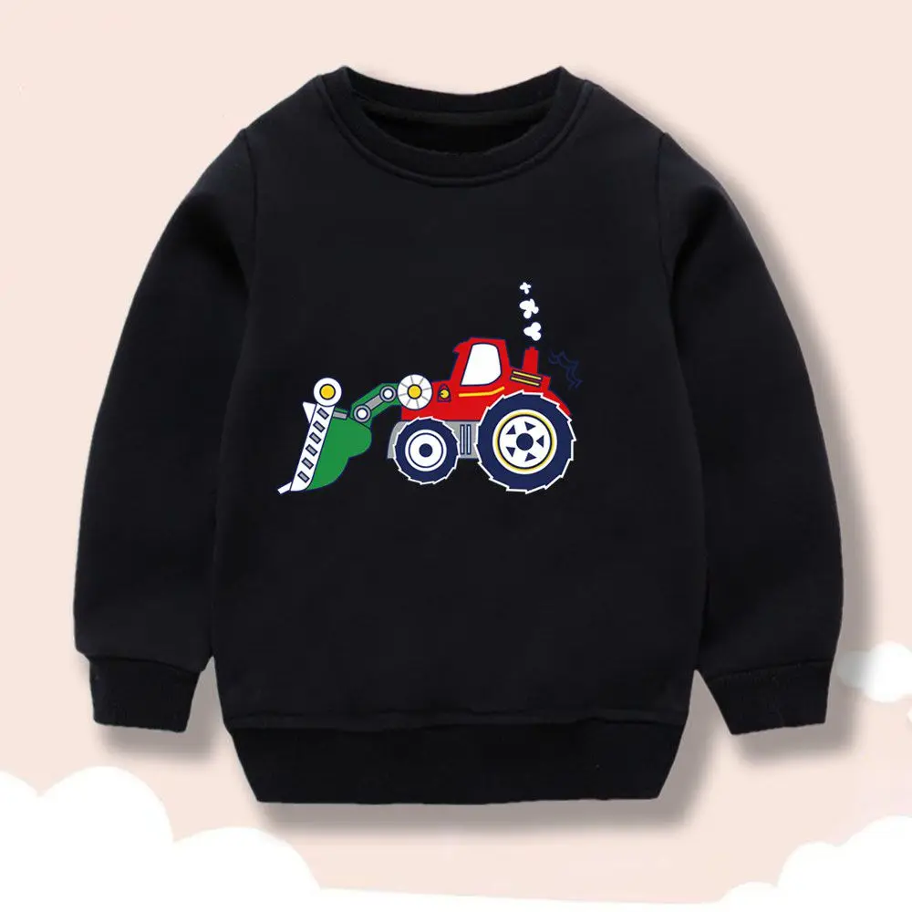 Jungen-Sweatshirt mit Grafik eines Baustellenladers, Rundhalsausschnitt, langärmelig, Pullover, Frühlings-Freizeitoberteil, Größe 110–160