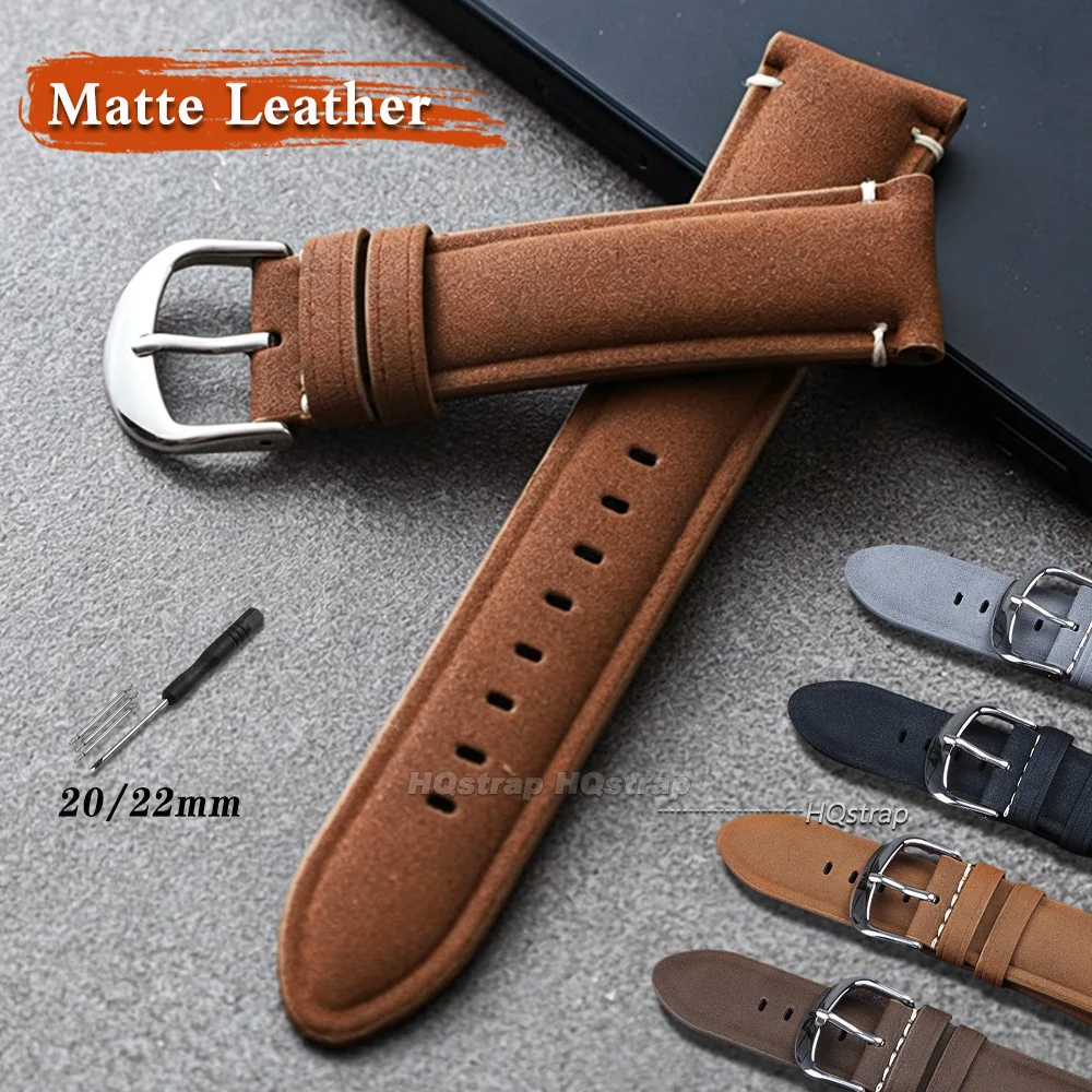 Vintage Matte Leather Watch Strap 20mm 22mm Universal Bracelet for Rolex for Omega Business Wristband Men Women Cowhide Band