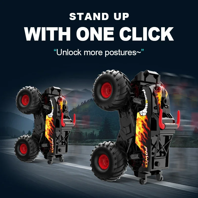 Amphibious RC Monster Truck, 2.4GHz Off-road Car with Mist Spray, 360° Rotation, Waterproof, 1 Click Stand Up for Kids