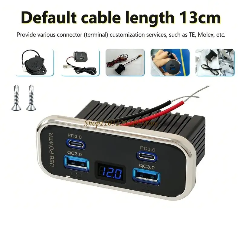 N5KD High Speed 4 Port USB Car Chargers Double PD QC3.0 Fast Charging with Voltmeter Suitable for 12V 24V Automotive Vehicles