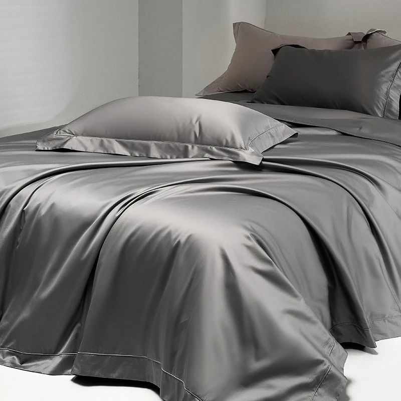 4Pcs Solid Color Satin Soft Silky 1400TC Egyptian Cotton Bedding Set Queen King Duvet Coves Flat/Fitted Bed Sheet Pillowcases