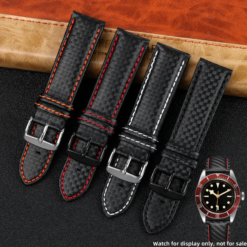 20mm 21mm 22mm 23mm Carbon Fiber Leather Black Orange White Red Line Stitching Watchband Universal Brand Watch Strap Bracelet Me