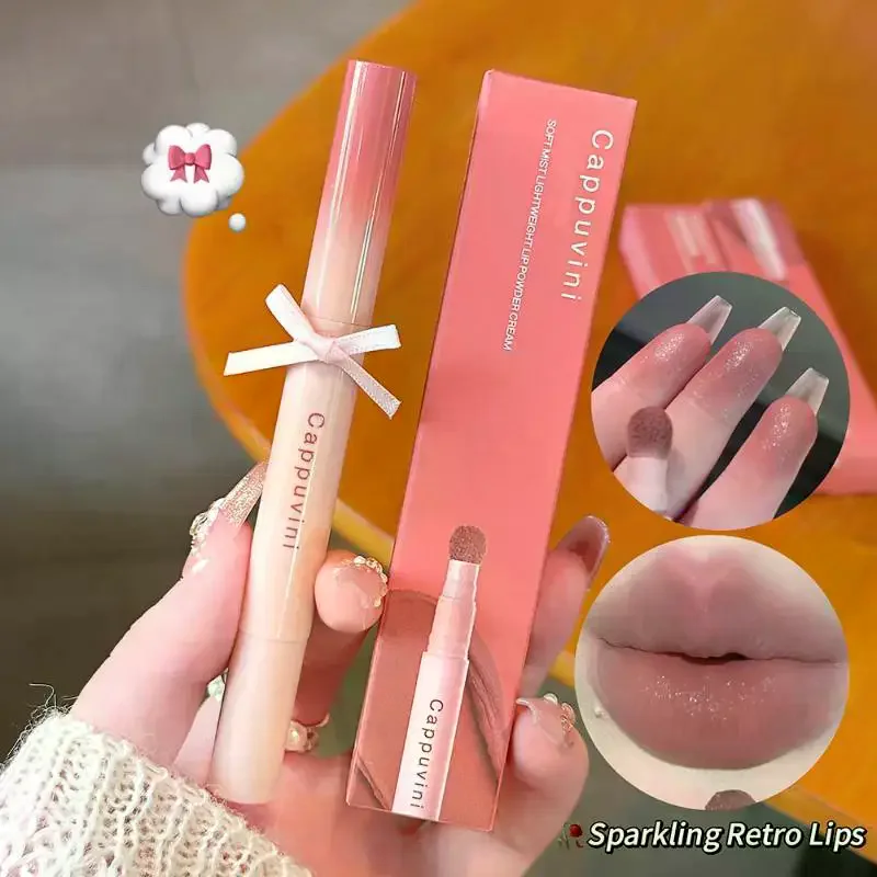 Cappuvini Hydrating Non-sticky Lip Powder Cream Cushion Lipstick Matte Lip Stain Red Lipsticks Light Lines Lip Clay Cosmetics