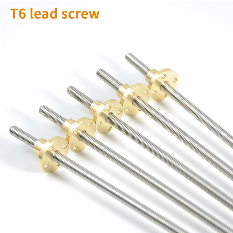 T6 Lead Screw 304 stainless steel Diameter 6mm Pitch 1mm length 100/150/200/250/300/350/400/500/550mm Lead Screw with Brass Nut