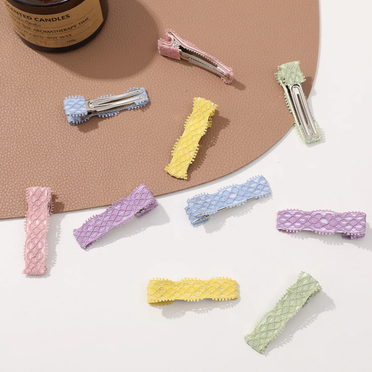 

100PCS/Lot, 5CM Hollow Out Lace Ribbon Covered Hair Clips Partially Lined Hairpins For DIY Hair Accessories