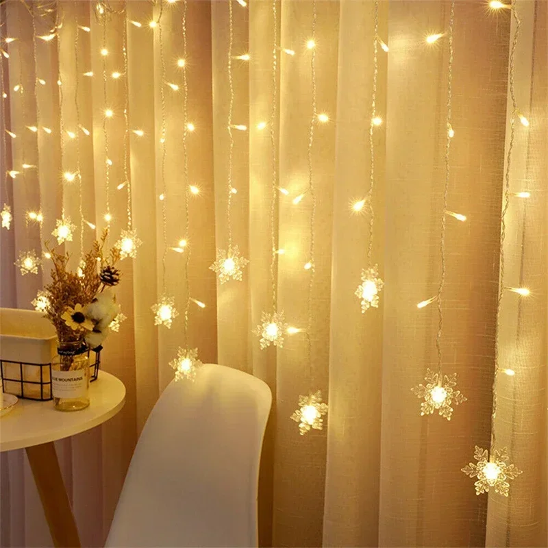 4M 96Led Weihnachten Home Decor Schneeflocke Lichterketten Indoor Weihnachten Wohnzimmer Vorhänge Dekor Weihnachten Dekorationen Lichter – Detail 13
