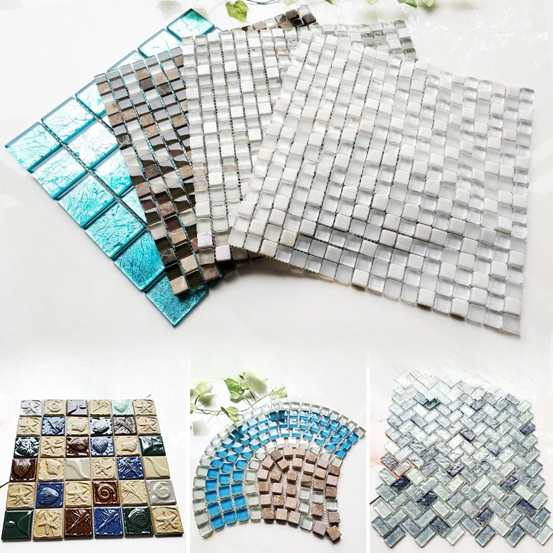 

Mediterranean crystal glass mosaic ceramic tile wall sticker living room background wall sticker decoration kitchen bathroom